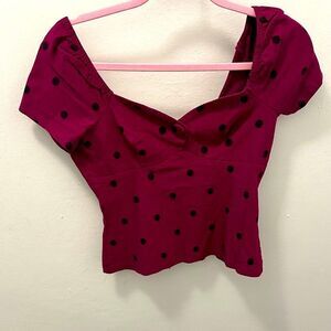 Unique Vintage Burgundy Polka Dot Blouse